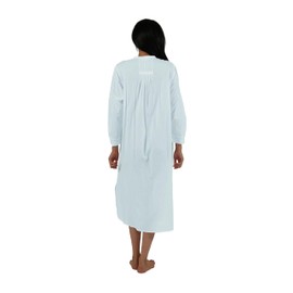 LA CERA Women's Long Sleeve Cotton Nightgown - Four-Button Placket, Scoop Neck, Lace Inset, Side Pockets, Machine Wash Cold Blue