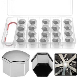 WZYTEU Wheel Bolt Caps 19 mm Universal Tyre Nut Covers, with 20 Pieces Wheel Nut Caps, 2 Pieces Removal Tool and Glue Box (Silver)