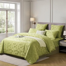 Bettwäsche Satin 135x200 Grün Seide Bettbezug Set 2Teilig Glatt Glänzend Wendebettwäsche Jacquard Blätter Blumenmuster Stickerei Bettwäschegarnitur Einzelbett mit Reissverschluss und1Kissenbezüge80x80