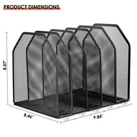 FUCDTEFC Desk File Organizer, Adjustable 5 Sections Upright Desktop Organizer File Sorter, Sturdy Metal Mesh Vertical Bookshelf File Holder Workspace Accessories for Home,School,Office Classroom,Black