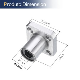 sourcing map LMK6UU Linear Ball Bearings 6mm Bore 12mm OD 19mm Length Square Flange Steel Cage for CNC Machine 3D Printer