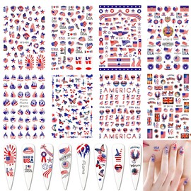 Flag Nail Stickers Independence Day Nail Sticker July 4, August 7 Patriotic Designer Nail Art Decals 3D Self-Adhesive American Flag Stickers for Women Girls Manicure 400+ Patterns