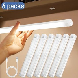 USB Rechargeable LED Under Cabinet Light, Magnetic Wireless Night Light with Motion-Sensor Function, Warm Light, Suitable for Corridor, Stairs, Bedside, Wardrobe, Decorative Wall Light:_30Cm three colors - 1pc_White
