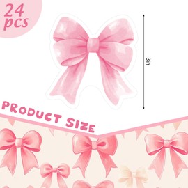 JarThenaAMCS 24 Pack Pink Bow Sticky Note Watercolor Bowtie Sticky Notepad Cute Adhesive Memo Pad for Classroom Office Party Decor Supplies, 480 Sheets