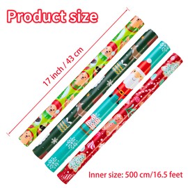 Cherubfunz Christmas Wrapping Paper (4 Rolls: 93 sq. ft. ttl) Santa Claus Carrying Gifts, Candy Cane, Reindeer, Christmas Tree/Bell, Dogs Pattern - 17 inches x 16.5 feet Per Roll