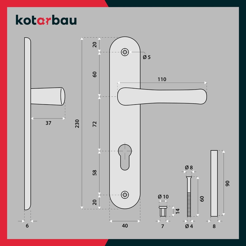 KOTARBAU® Door Handle 72 mm Right Left for Profile Cylinder