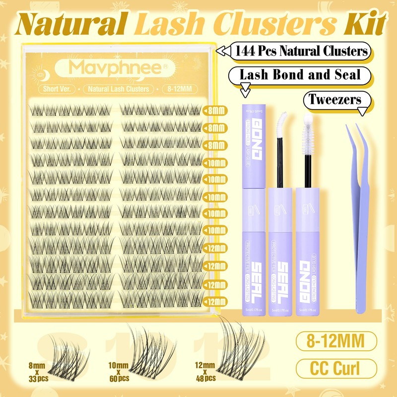 Natural Lash Clusters Kit 8-12MM Short Cluster Eyelash Extensions Kit