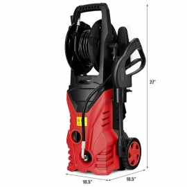 Costway 2030PSI Electric Pressure Washer Cleaner 1.7GPM 1800W Wash Brush W/Hose Reel Red