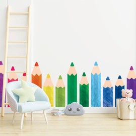 Whaline 8 Sheets Colorful Pencils Wall Decals Waterproof Watercolor Pencils Wall Stickers Educational Peel and Stick Removable Wall Corner Stickers for Playroom Classroom Living Room Blackboard Decor