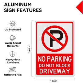 Large No Parking Sign Do Not Block Driveway Sign - 14 x 10 Inches Rust Free .040 Aluminum Reflective - UV Protected, Waterproof and Fade Resistant - 6 Pre-drilled Holes