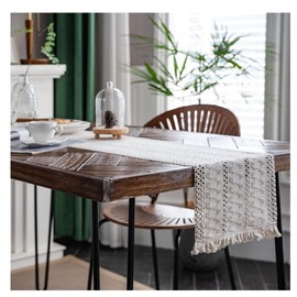 Wisafory Macrame Table Runner with Tassels Boho Handmade Crochet Lace Tablecloth Vintage Country House Style Table Linen Table Runner Tabletop Decoration for Table Decoration Style 12 30 x 120 cm