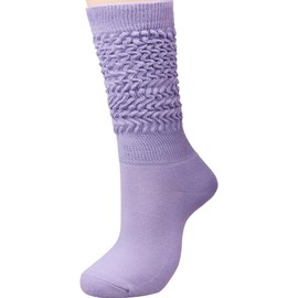 Galsang Women's Knee-High Socks for Women,Soft Extra Long Scrunch Cotton Boot Socks,#K3006 (Polyester Blend, Light Purple Knee High)
