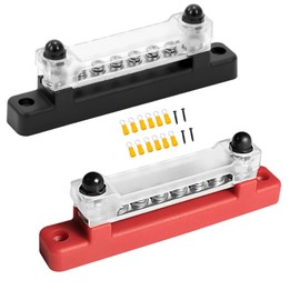 GIONAR Pack of 2 Busbar 12V-48V DC Bus Bars Distribution Block Busbar 150A Power Distribution Block with 6 x M4 Connection Bolts for Cars Motorhomes Trucks Vans Yachts Boats