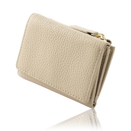 Purchic Mini Wallet, Tri-Fold Wallet for Women, Genuine Leather, Compact, Lightweight, Wallet with Coin Pocket, Skimming Protection, beige, (greige)