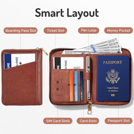 Forvencer - Funda para pasaporte con cierre de cierre seguro, portafolios de pasaporte premium para viajes, bonita funda para tarjetas de bloqueo RFID, accesorios de viaje impermeables para hombres y
