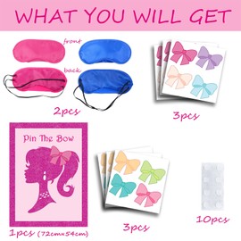 EDLMKM Pin The Bow Party Games for Kids, Pink Princess Party Decorations for Girls, Birthday Partyz Games, Pin the Tail Partyy Gamess, Kids Partyy Gamess, Pamper Partyz Supplies for Girls