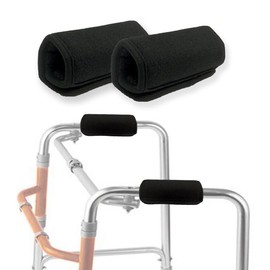 Universal Walker Padded Hand Grip Covers, Premium Medical Soft Cushion Memory Foam Core Padding, Wicking, Comfort, Washable, Black