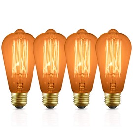 EX ELECTRONIX EXPRESS 4 Pack of ST64 Vintage Edison Light Bulbs with Squirrel Cage Filament - 60W Dimmable Yellow Incandescent Bulbs, 2200K Amber Glow, 110-130 Volts, E26 Medium Base