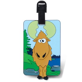 Puzzled Goofy Moose Luggage Tag - Unique Fun Woodland Animal Novelty Travel Tags For Luggage Cute Wild Life Elk Travel ID Identification Label For Suitcase, Backpack & Sport Bag - Tags for Men & Women