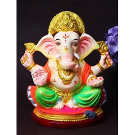 Satvik 9 Inch Skandapurvaja Clay Eco Friendly Lord Ganesha Idol for Visarjan, Water Soluble Ganpati Statue, Terracotta Ganesh Chaturthi Idol, Ridhi Sidhi Idol, Ganesh Statue for Home Decor, Pooja