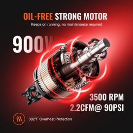 VEVOR Air Compressor 2.1 Gallon 900W 2.2 CFM@ 90PSI 70 dB Ultra Quiet Oil Free - 9 L