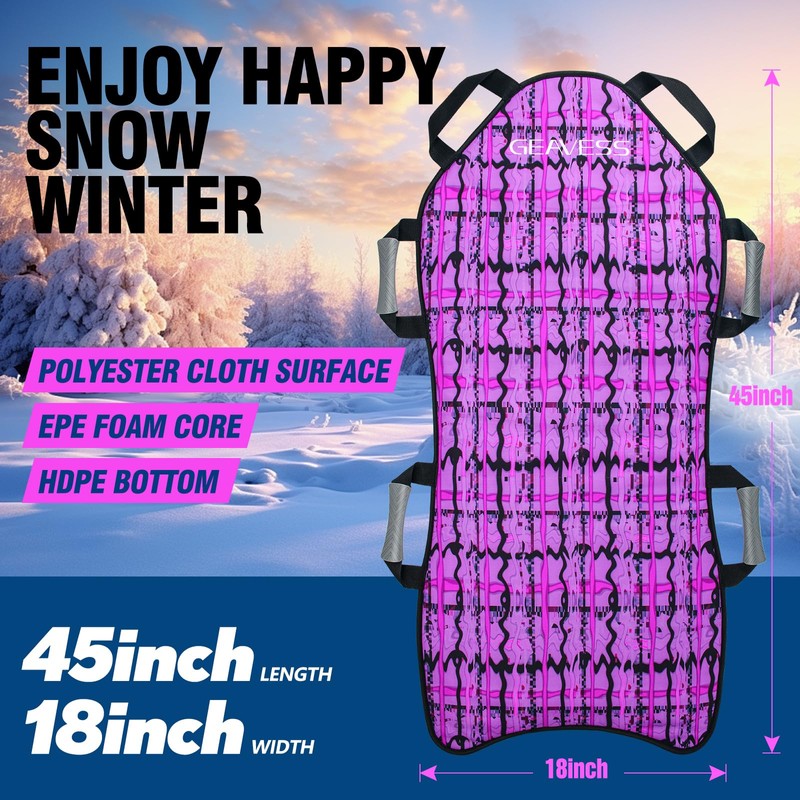 GEAVESS 45"×18" Foldable Snow Sled, Pink