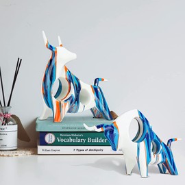 XYQXYQ Resin Painted Bull Statue, Abstract Household Animal Decoration, Bull Sculpture Color Hollow Ornaments (Blue B)