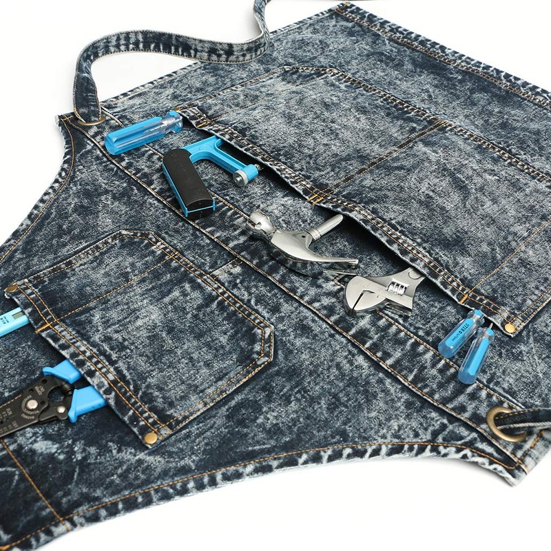 Jeanerlor Denim Work Shop Cross Back Aprons with Pockets for