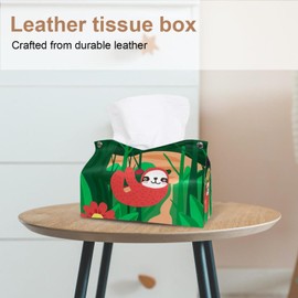2 Pack Tissue Box Cover Holder, Sloth in Jungle Rainforest Rectangle Leather Tissue Case, Decorative Organizer for Tabletop, Bathroom, Car, Office