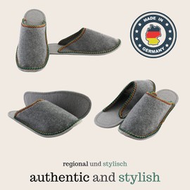 Pantoffelmann Felt Guest Slippers with Felt Sole and Multicoloured Border, Foldable Guest Slippers, Various Sizes and Colours, Durable Guest Slippers, High Quality, Made in Germany, gray