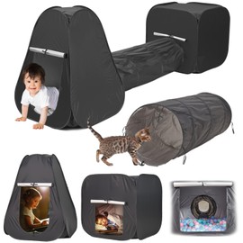 HAHASOLE 3PCS Pop Up Sensory Tent & Tunnel Set for Kids/Pets, Indoor Outdoor Playground for Autism ADHD, Easy Fold with Storage Bag (Black)