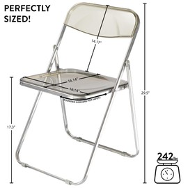 Urban Lifestyle Transparent Acrylic Modern Folding Chair with Chrome Frame, Black