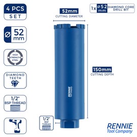 52mm x 150mm Long Diamond Core Drill Bit Set Includes SDS Adapter, Hex Shank Adapter & Centre Drill Bit. To Be Used In Concrete Masonry Brick Block Stone Granite Diamond Drill Bit Core Accessories