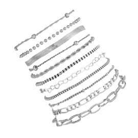 GWAWG 11PCS Chain Bracelets,Gold Plated Stacking Adjustable Twist Figaro Herringbone Chain Bracelets,Gold Bangle Cuff Cuban Chain Bracelet Set for Women Girls