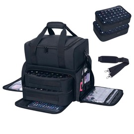 YAHOURWAT Nail Polish Organizer Bag 80 Bottles Large Capacity Travel Storage Case with 2 Detachable Bags, Designed for Women's Nail Tools, Essential Oils and Cosmetics Sets Black