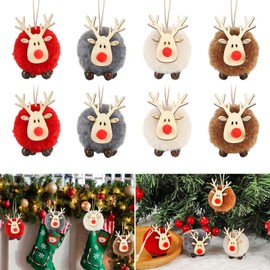 Christmas Tree Pendants, Pack of 8 Christmas Pendants, Elk Decoration, Felt Elk Christmas Pendant, Reindeer Tree Decoration, Hanging Christmas Decoration for Christmas Tree, Christmas Xmas Tree