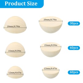 150 Pcs Half Wood Balls Unfinished Natural Half Ball Split Wood Balls for DIY Projects and Craft Supplies (12 mm 15 mm 20 mm)