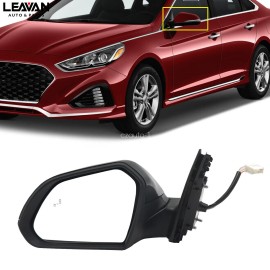 LEAVAN 5pin Door Mirror Left Driver Black Hand For Hyundai Sonata 2018 2019 W/ Blind