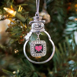 Inspired Silver - Baton Twirling Charm Ornament - Silver Square Charm Snowman Ornament with Cubic Zirconia Jewelry