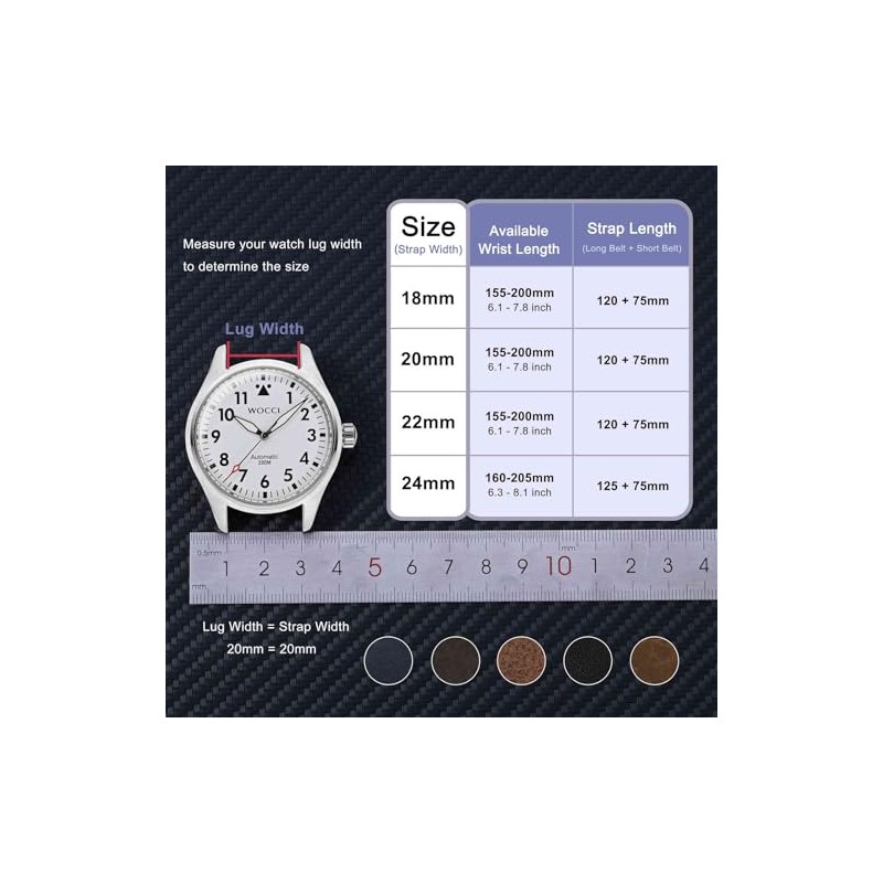WOCCI Business Style Correa de reloj de piel, hebilla de