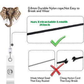 ZOSTLAND 2pcs Cute Animal Rhinestone Elephant Retractable Badge Reel, Holder for Office Worker Nurses ID and Name Tag Plate with Metal Back Clip, 28 inch Cord Extension (2Pack Diamond Elephant)