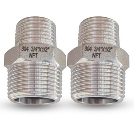 3/4” Male x 1/2"Male NPT Threaded Reducing Nipple Pipe Fitting Adapter, Heavy Duty 304 Stainless Steel Hex Nipple Reducer Straight Connector Pipe Adapter (3/4”-1/2”)