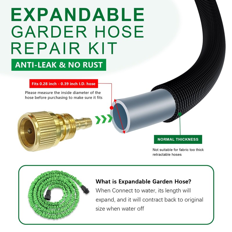 FUATY Expandable Garden Hose Repair Kit, Solid Brass Garden Retractable