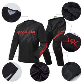 MENDLOR Motocross Jersey Pant Combo Mx Gear Set Mens Women Dirt Bike Enduro Offroad Riding Ride Racewear Racing Adult (Black Red, Jersey L Pants 34)