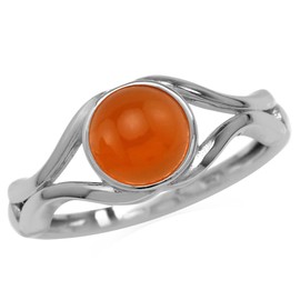 Silvershake 7mm Genuine Orange Carnelian White Gold Plated 925 Sterling Silver Solitaire Casual Gemstone Ring Virgo Birthstone Size 8