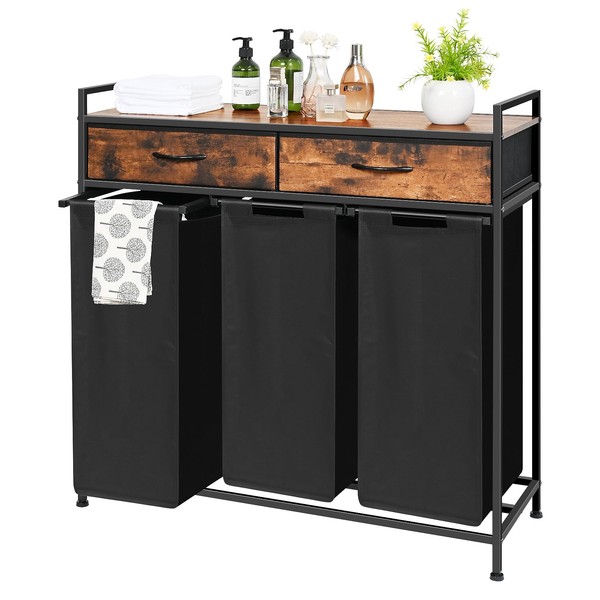 Laundry Sorter 3 Section, Laundry Hamper with Shelf and 2