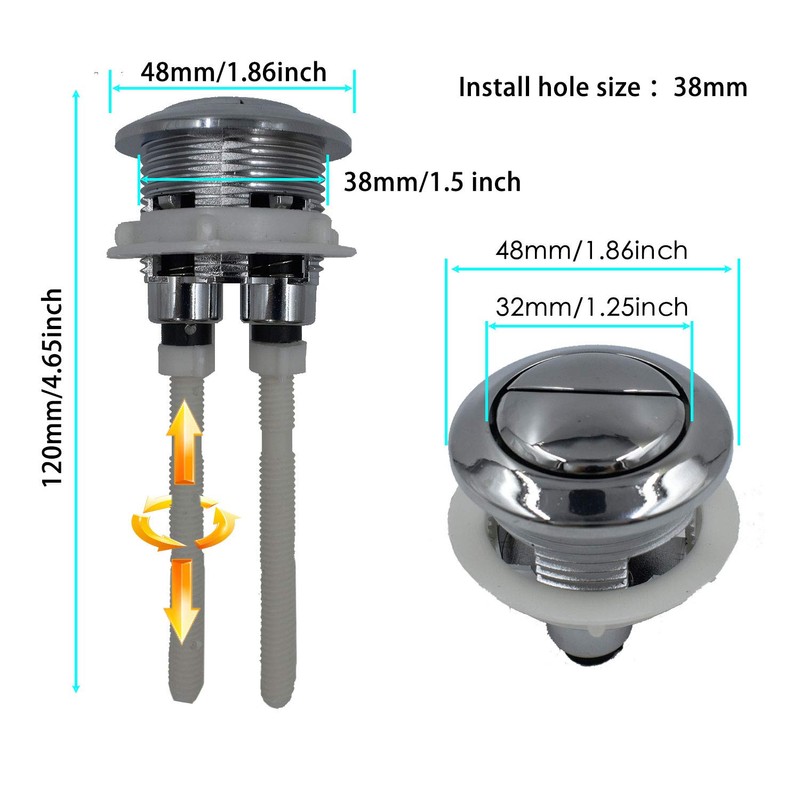 Dogxiong 38mm/1.5 inch Dual Push Flush Toilet Button Replacement with