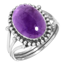 Jeweloporium 925 Silver Ring for Women Size X 1/2 Violet Real Amethyst Stone Vintage Silver Ring Friendship Day Gift Solitaire Jewelry