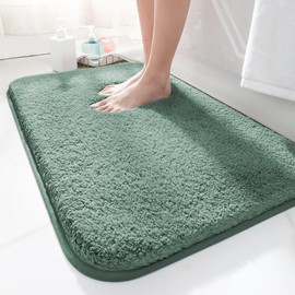 LUOJINYI Bath Mat, 50 x 80 cm, Non-Slip, Soft Water Absorbent, Shaggy High Pile Microfibre Mat for Bathroom, Machine Washable for Bath, Shower and Bathroom (Green)