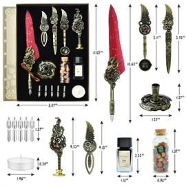 Hethrone Feather Pens with Ink Set Calligraphy Pens Christmas Gift for Handwriting Lovers (Red Wine)